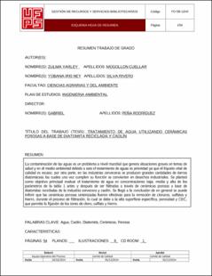 Portada Tratamiento de agua utilizando cerámicas porosas a base de diatomita reciclada y caolín