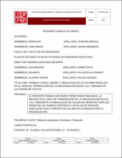 Portada Diseño y simulación de un sistema modular en el área de terminación en la organización bless s.a.s., ubicada en la ciudad de Cúcuta