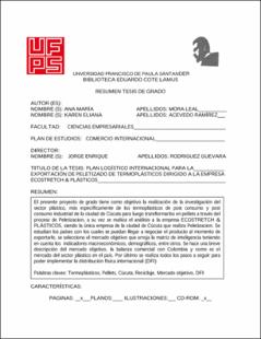 Portada Plan logístico Internacional para la exportación de peletizado de term0plásticos dirigidos a la empresa ecostretch y plásticos