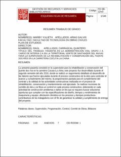 Portada Pasantía en la administración vial grupo 2 a cargo de intersa s.a en la territorial Norte de Santander del invias para la supervisión de la rehabilitación y conservación del puente dos ríos en la carretera Cúcuta-La China