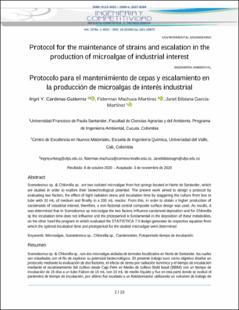 Portada Protocol for the maintenance of strains and escalation in the production of microalgae of industrial interest