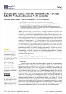 Portada Evaluating the Sustainability and Inherent Safety of a Crude Palm Oil Production Process in North-Colombia