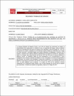 Portada Diseño de la planificación del sistema de gestión de seguridad y salud en el trabajo, bajo requerimientos del decreto 1072 del 2015 para la empresa depósito de maderas Cúcuta