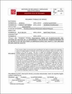 Portada Propuesta para la planificación del sistema de gestión de la seguridad y salud en el trabajo basado en el decreto 1072 de 2015 para la empresa suinco del Norte LTDA ubicada en San José de Cúcuta
