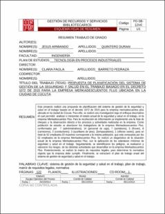 Portada Propuesta de clasificaciópn del sistema d gestión de la seguridad y salud en el trabajo basado en el decreto 1072 de 2015 para la empresa Merkadescuentos Plus ubicada en la ciudad de Cúcuta