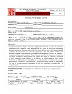 Portada Actualización e implementación del manual específico de funciones y competencias de la empresa aguas kpital Cúcuta S.A.E.S.P