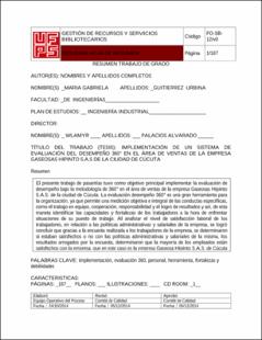 Portada Implementación de un sistema de evaluación del desempeño 360° en el área de ventas de la empresa gaseosas hipinto s.a.s de la ciudad de Cúcuta