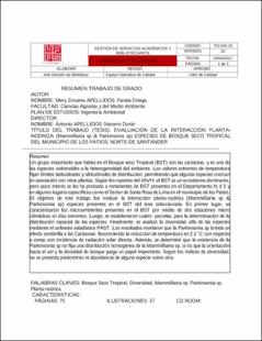 Portada Evaluación de la interacción planta- nodriza (Mammillaria sp & Parkinsonia sp) especies de bosque seco tropical del Municipio de los Patios, Norte de Santander