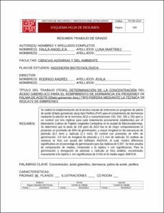 Portada Determinación de la concentración del ácido giberélico para el rompimiento de dormancia en progenies de palma de aceite (elaeis guineensis jacq.) tipo pisífera mediante la técnica de rescate de embriones