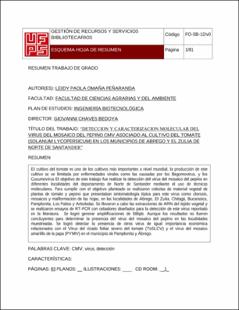 Portada Detección y caracterización molecular del virus del mosaico del pepino cmv asociado al cultivo del tomate (solanum lycopersicum) en los municipios de Abrego y El Zulia de Norte de Santander