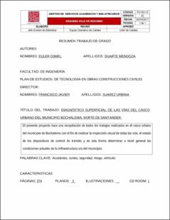 Portada Diagnóstico superficial de las vías del casco urbano del municipio Bochálema, Norte de Santander