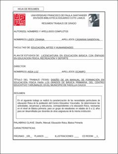 Portada Diseño de un manual de formación en educación física para los grados de básica primaria, del centro educativo Yarumales, en el Municipio de Padilla-Cauca