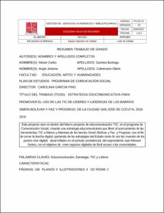 Portada Estrategia educomunicativa para promover el uso de las tic de líderes y lideresas de los barrios Simón Bolívar y Paz y Progreso, de la ciudad San José de Cúcuta, 2018- 2019