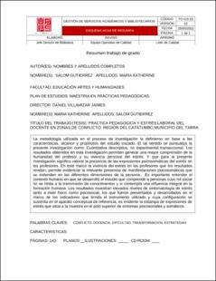 Portada Practica pedagógica y estrés laboral del docente en zonas de conflicto: región del Catatumbo municipio del Tarra