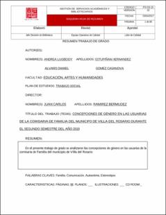 Portada Concepciones de género de usuarias de la comisaria de familia del Municipio de Villa del Rosario, durante el segundo semestre de 2019