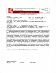 Portada Plan de mercadeo para el posicionamiento de la vitamina d3 de laboratorios Ecar en la ciudad de Cúcuta