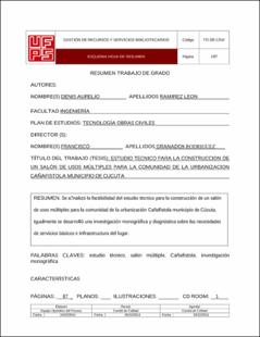 Portada Estudio técnico para la construcción de un salón de usos múltiples para la comunidad de la urbanización cañafístula municipio de Cúcuta