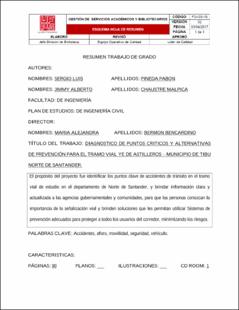 Portada Diagnóstico de puntos críticos y alternativas de prevención para el tramo vial ye de Astilleros – municipio de Tibú Norte de Santander.
