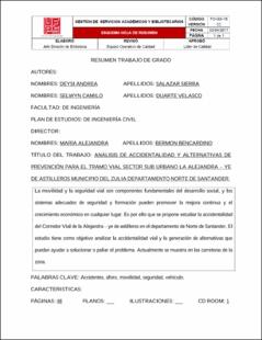 Portada Análisis de accidentalidad y alternativas de prevención para el tramo vial sector sub urbano La Alejandra – ye de astilleros municipio del Zulia departamento Norte de Santander