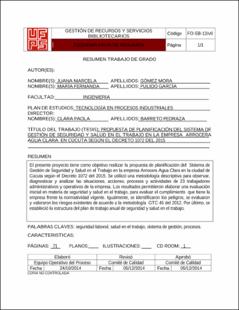 Portada Propuesta de planificación del sistema de gestión de seguridad y salud en el trabajo en la empresa arrocera agua clara en Cúcuta según el decreto 1072 del 2015 (Archivo Electrónico)