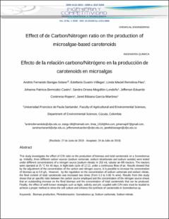 Portada Effect of de Carbon/Nitrogen ratio on the production of microalgae-based carotenoids