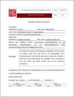Portada Evolución jurisprudencial de los perjuicios inmateriales, en la responsabilidad civil extracontractual de Colombia (1922-2016). (Archivo Electrónico)
