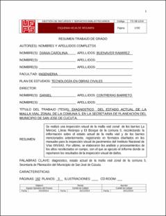 Portada Diagnóstico del estado actual de la malla vial zonal de la comuna 5. en la secretaría de planeación de municipio de San José de Cúcuta
