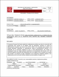 Portada Implicaciones jurídicas de la corrección del componente sexo en el registro civil dentro del régimen pensional Colombia. (Archivo Electrónico)
