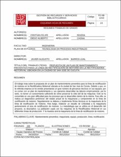 Portada Propuesta de un plan de mantenimiento preventivo para la  línea de rectificación de motores en la rectificadora motorval ubicada en la ciudad de san José de Cúcuta (Archivo Electrónico)