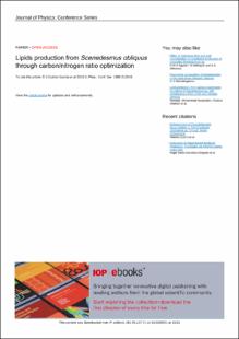 Portada Lipids production from Scenedesmus obliquus through carbon/nitrogen ratio optimization