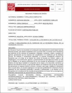 Portada Análisis de la incidencia de las escuelas latina y anglosajona en el ejercicio de la revisoría fiscal en la ciudad de Cúcuta.