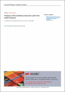 Portada Analysis of the biodiesel production yield from waste frying oil