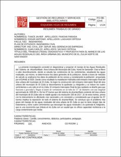 Portada Diagnóstico y propuesta para el manejo de las aguas residuales del área urbana del municipio de El Zulia, Norte de Santander