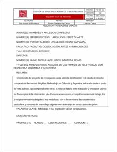 Portada Análisis de las normas de teletrabajo con respecto a Colombia y Argentina