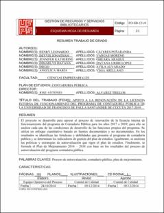 Portada Apoyo a la renovación de la licencia interna de funcionamiento del  programa de contaduría pública de la Universidad de Francisco de  Paula Santander de Cúcuta 2017-2019. (