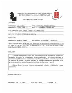 Portada Análisis del proceso de rehabilitación integral en la población del “centro de rehabilitación cardioneuromuscular” del municipio de Cúcuta.