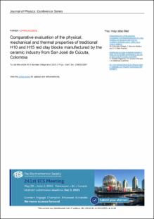 Portada Comparative evaluation of the physical, mechanical and thermal properties of traditional H10 and H15 red clay blocks manufactured by the ceramic industry from San José de Cúcuta, Colombia