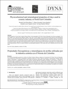 Portada Physicochemical and mineralogical properties of clays used in ceramic industry at North East Colombia