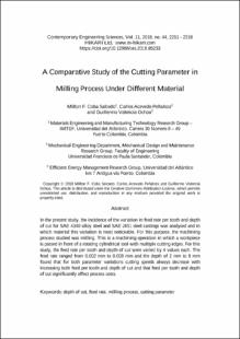 Portada A comparative study of the cutting parameter in milling process under different material