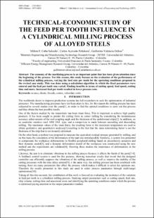 Portada Technical-economic study of the feed per tooth influence in a cylindrical milling process of alloyed steels