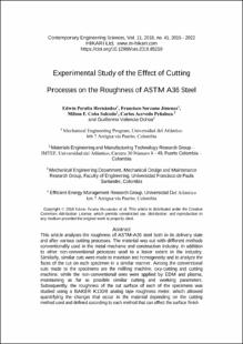 Portada Experimental study of the effect of cutting processes on the roughness of ASTM A36 steel