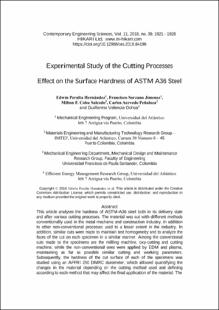 Portada Experimental study of the cutting processes effect on the surface hardness of ASTM A36 steel