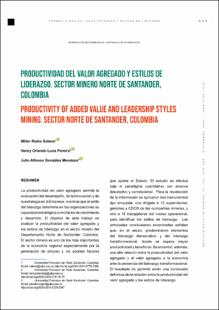 Portada Productividad del valor agregado y estilos de liderazgo. Sector minero Norte de Santander, Colombia