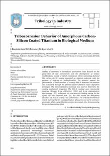 Portada Tribocorrosion Behavior of Amorphous Carbon-Silicon Coated Titanium in Biological Medium