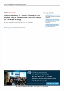 Portada Dynamic Modeling of Tannase Production from Bacillus cereus: A Framework Simulation based on Fed Batch Strategy
