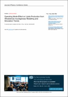 Portada Operating Mode Effect on Lipids Production from Rhodotorula mucilaginosa: Modelling and Simulation Trends