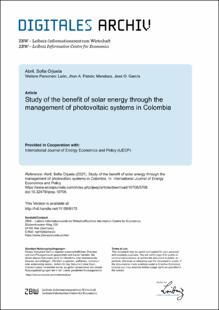 Portada Study of the benefit of solar energy through the management of photovoltaic systems in Colombia