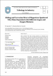 Portada Sliding and corrosion wear of magnetron sputtered tio2 films deposited with different argon and oxygen mixtures