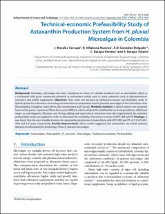 Portada Technical-economic Prefeasibility Study of Astaxanthin Production System from H. pluvial Microalgae in Colombia