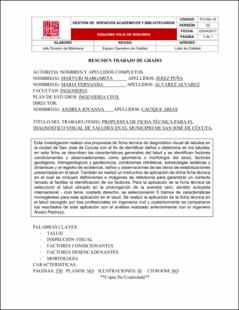 Portada Propuesta de ficha técnica para el diagnóstico visual de taludes en el municipio de San José de Cúcuta